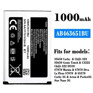New genuine cell phone battery AB463651BU for Samsung S3650 Corby