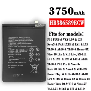 New genuine cell phone battery HB386589ECW for HUAWEI P10 PLUS /Nova3 / Honor 8X / View 10 Lite / P10 Pro / Nova 3a / Mate 20 Lite / Nova4 / Honor 8A / Honor 20 / Honor View 10 / Nova 5T