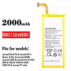 New genuine cell phone battery HB3742A0EBC for HUAWEI P6 / P6 S / Honor 4 Play / G6 / P7 mini