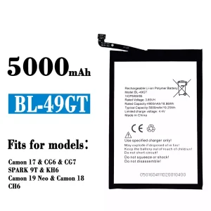 New genuine cell phone battery BL-49GT for Tecno Camon 17 1 CG6 / CG7 / SPARK 9T / KH6 / Camon 19 Neo / Camon 18 /CH6