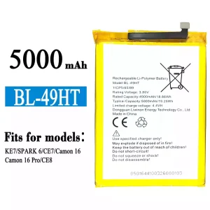 New genuine cell phone battery BL-49HT for Tecno KE7 / SPARK 6 / Camon 16 /Camon 16 Pro