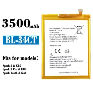 New genuine cell phone battery BL-34CT for Tecno Spark 3 / Spark 3 Pro / Spark Youth