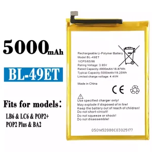 New genuine cell phone battery BL-49ET for Tecno LB6 / LC6 / POP2+ / POP2 Plus /BA2