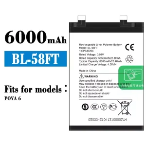 New genuine cell phone battery BL-58FT for Tecno POVA 6