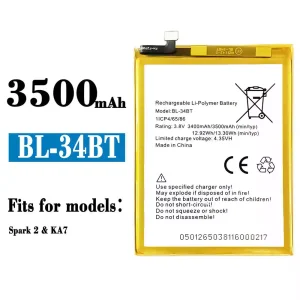 New genuine cell phone battery BL-34BT for Tecno KA7 / Spark 2