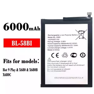 New genuine cell phone battery BL-58BI for ITEL Hot 9 play