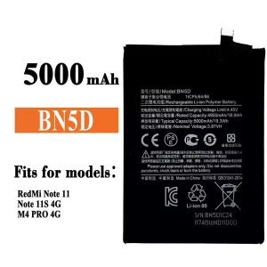 New genuine cell phone battery BN5D for Xiaomi RedMi Note 11 / Note 11S 4G / M4 PRO 4G