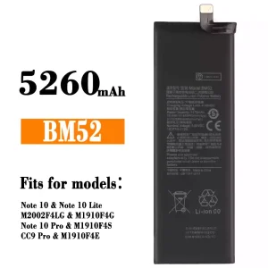 New genuine cell phone battery BM52 for Xiaomi Note 10,Note 10 Lite,Note 10 Pro / CC9 Pro