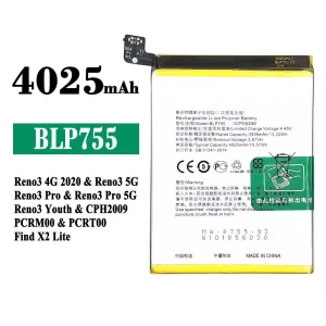 New genuine cell phone battery BLP755 for OPPO Reno 3 4G 2020 / Reno 3 5G / Reno 3 Pro / Reno 3 Youth / Find X2 Lite