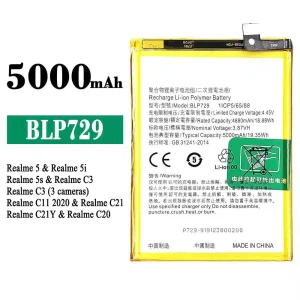 New genuine cell phone battery BLP729 for OPPO Realme 5 / Realme 5i / Realme 5s / Realme C3 / Realme C3 (3 cameras) / Realme C11 2020 / Realme C21 / Realme C21Y / Realme C20