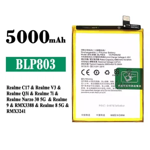 New genuine cell phone battery BLP803 for OPPO Realme C17 / Realme V3 / Realme Q3i / Realme 7i / Realme Narzo 30 5G / Realme 9 / Realme 8 5G