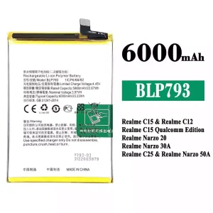New genuine cell phone battery BLP793 for OPPO Realme C15 / Realme C12 / Realme C25 / Realme Narzo 20 / Realme Narzo 30A / Realme Narzo 50A