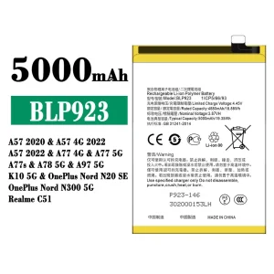 New genuine cell phone battery BLP923 for OPPO A57 2020 /A57 2022 /A77 /A77s /A78/A97/ K10 / OnePlus Nord N20 SE /OnePlus Nord N300 5G /Realme C51