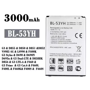 New genuine cell phone battery BL-53YH for LG G3 / G3 Stylus / G3 Dual-LTE / G3 LTE-A / G3 Prime