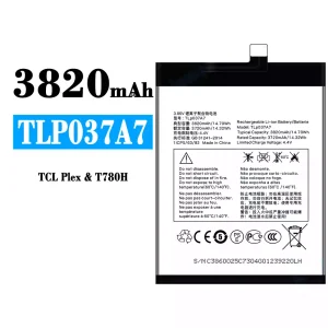 New genuine cell phone battery TLP037A7 for Alcatel TCL Plex/T780H