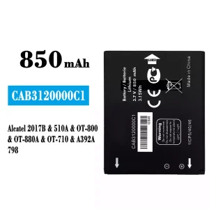 New genuine cell phone battery CAB3120000C1 for Alcatel 2017B/510A/798/OT-800/OT-880A/OT-710/A392A