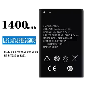 New genuine cell phone battery Li3714T42P3H765039 for ZTE Blade A3/T220/AF3/A5/F5/T230/T221