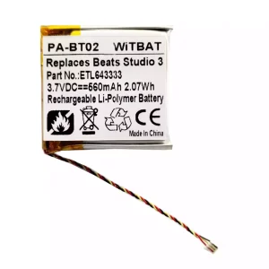 Replacement Bluetooth Headphone battery for Beats Solo AEC643333,ETL643333
